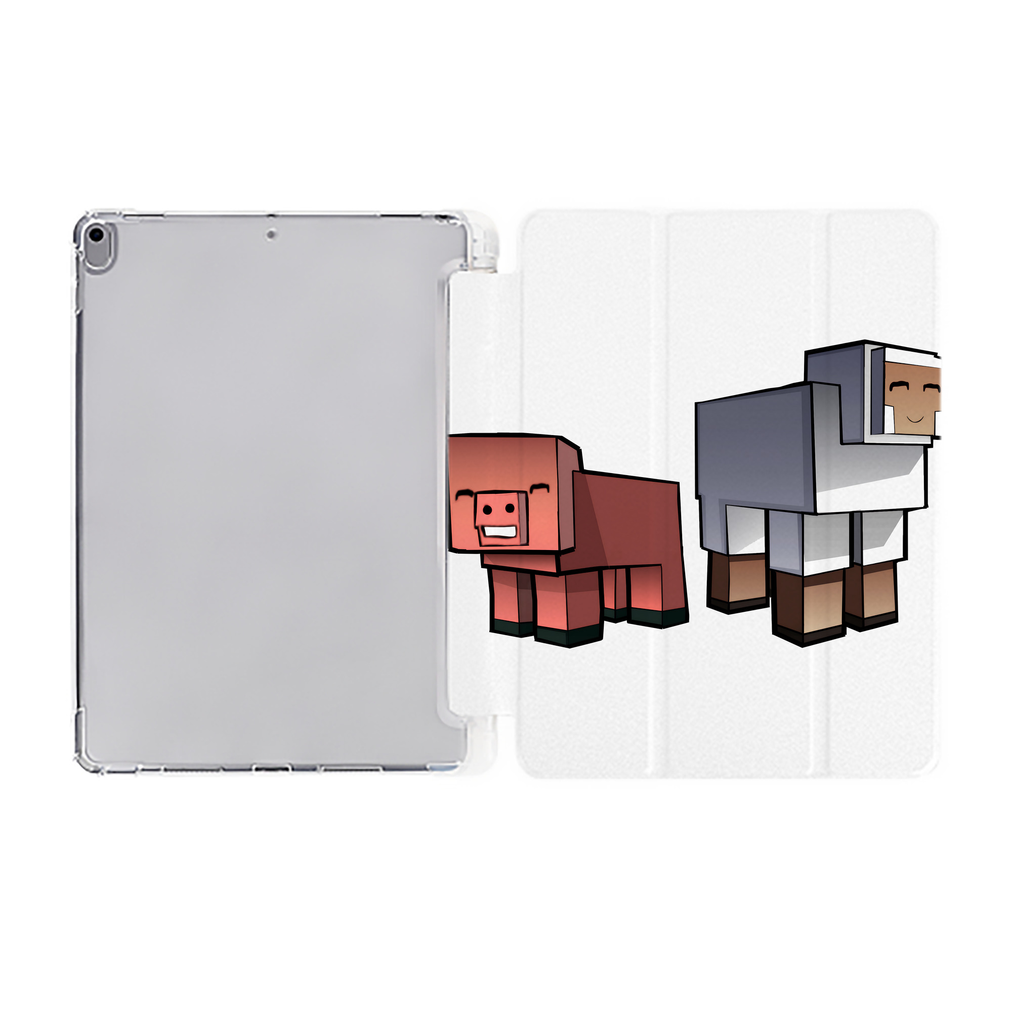 （画像用） マインクラフト ブロックの世界 Minecraft MC Block world IPad ケース ペン収納付き 三つ折りスタンド PUレザー×シリコン 対応機種9.5/10.5/10.9インチ